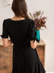 Pour Moi Black Bella Slinky Recycled Jersey Tie Sleeve Tea Dress - Image 3 of 5