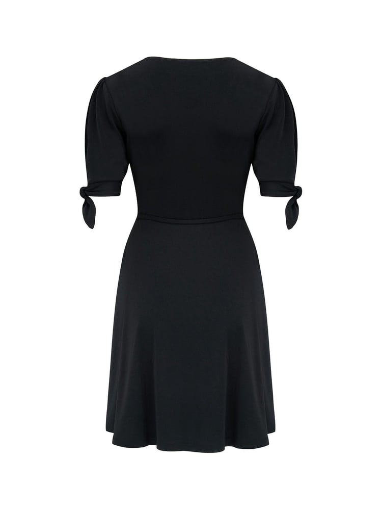 Pour Moi Black Bella Slinky Recycled Jersey Tie Sleeve Tea Dress - Image 5 of 5