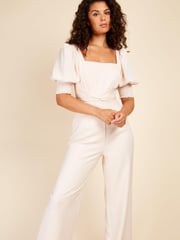 Little Mistress Cream Ecru Check Twist Detail Jumpsuit - Image 2 of 4