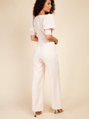 Little Mistress Cream Ecru Check Twist Detail Jumpsuit - Image 4 of 4