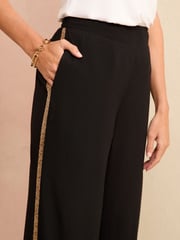 Love & Roses Black Lightweight Side Trim Wide Leg Trousers - Image 2 of 4