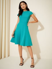 Friends Like These Teal Blue Fit and Flare Cap Sleeve Tailored Dress - Image 3 of 4