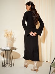 Friends Like These Black Soft Touch Rib V Neck Knit Midi Dress - Image 4 of 4