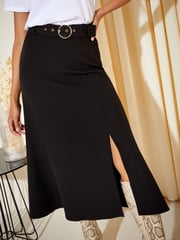 Friends Like These Black Tailored Belted Midi Skirt - Image 1 of 4
