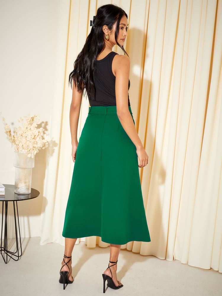 Friends Like These Green Tailored Belted Midi Skirt - Image 4 of 4 Friends Like These Green Tailored Belted Midi Skirt - Image 4 of 4