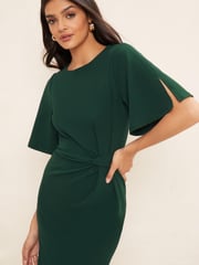 Friends Like These Green Petite Tailored Knot Detail Flutter Sleeve Midi Dress - Image 2 of 4