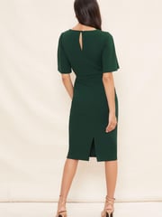 Friends Like These Green Petite Tailored Knot Detail Flutter Sleeve Midi Dress - Image 4 of 4
