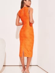 Lipsy Orange Twist Front V Neck Ripple Midi Dress - Image 2 of 4