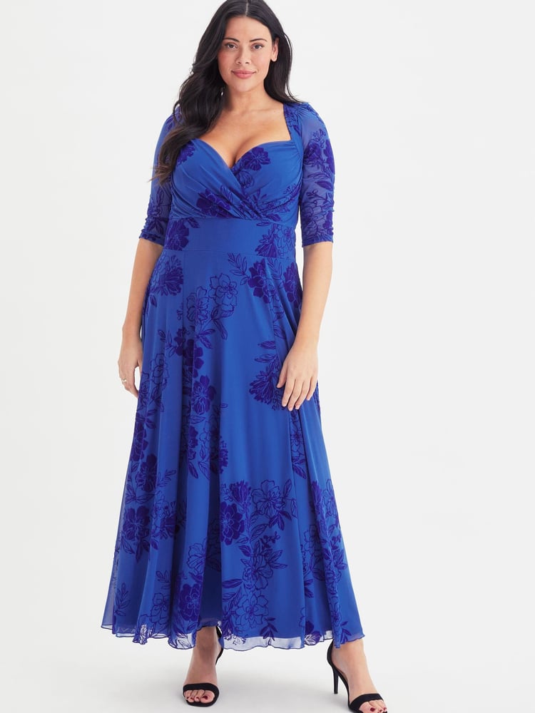 Scarlett & Jo Blue Floral Elizabeth Mesh Maxi Dress - Image 1 of 4