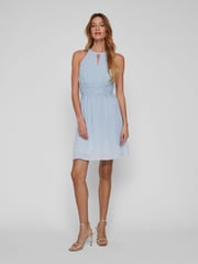 VILA Blue Halter Neck Tulle Fit And Flare Dress - Image 1 of 4