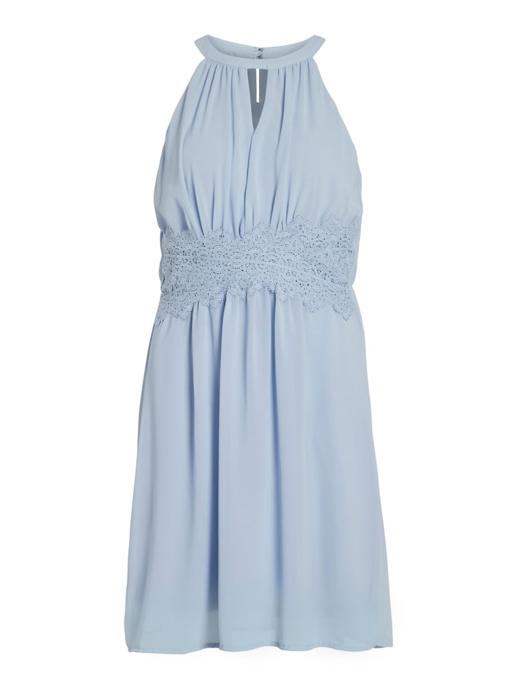 VILA Blue Halter Neck Tulle Fit And Flare Dress - Image 4 of 4
