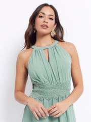 VILA Sage Green Halter Neck Tulle Fit And Flare Dress - Image 4 of 5