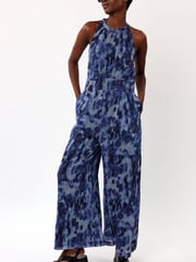 Religion Blue Halterneck Printed Jumpsuit With Wide Leg Trousers - Image 1 of 5