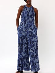 Religion Blue Halterneck Printed Jumpsuit With Wide Leg Trousers - Image 4 of 5