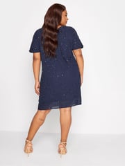 Yours Curve Blue Luxe Embellished Cape Dress - Image 3 of 4
