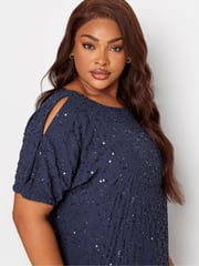 Yours Curve Blue Luxe Embellished Cape Dress - Image 4 of 4