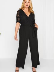 Yours Curve Black London Occasion Lace Wrap Jumpsuit - Image 2 of 4