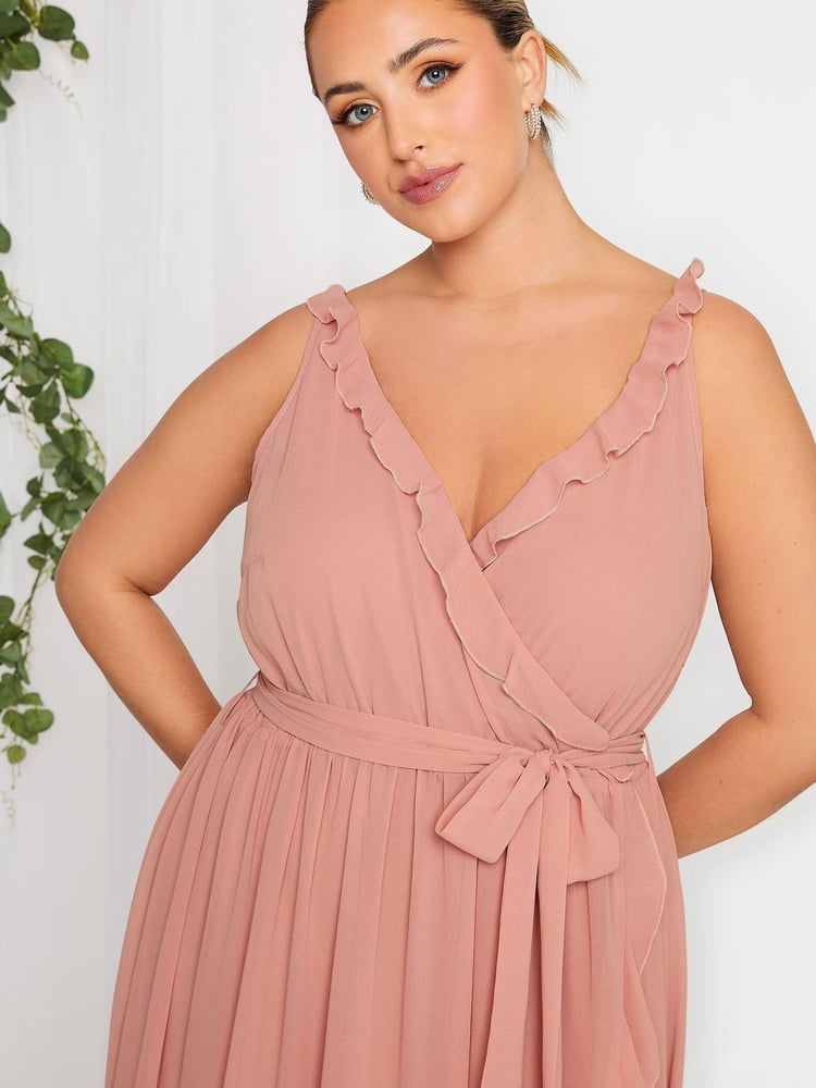 Yours Curve Pink London Occasion Ruffle Wrap Maxi Dress - Image 4 of 4