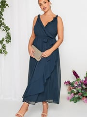 Yours Curve Blue London Occasion Ruffle Wrap Maxi Dress - Image 3 of 4