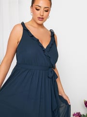 Yours Curve Blue London Occasion Ruffle Wrap Maxi Dress - Image 4 of 4