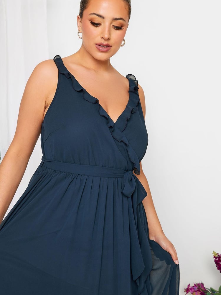 Yours Curve Blue London Occasion Ruffle Wrap Maxi Dress - Image 4 of 4