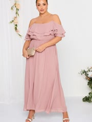 Yours Curve Pink London Occasion Ruffle Cold Shoudler Maxi Dress - Image 1 of 5
