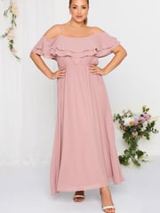 Yours Curve Pink London Occasion Ruffle Cold Shoudler Maxi Dress - Image 2 of 5