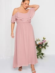 Yours Curve Pink London Occasion Ruffle Cold Shoudler Maxi Dress - Image 5 of 5