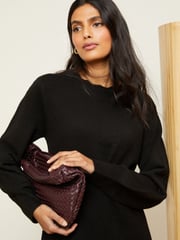 Love & Roses Black Woven Hem Long Sleeve Knitted Jumper Dress - Image 2 of 4