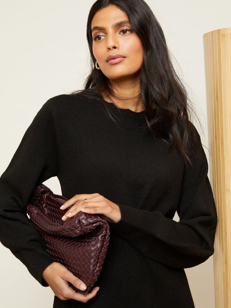 Love & Roses Black Woven Hem Long Sleeve Knitted Jumper Dress - Image 2 of 4