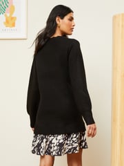 Love & Roses Black Woven Hem Long Sleeve Knitted Jumper Dress - Image 3 of 4