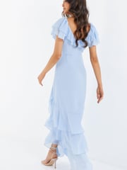 Quiz Light Blue Chiffon Frill Maxi Dress - Image 4 of 5