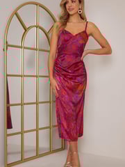 Chi Chi London Red & Purple Ruched Wrap Floral Maxi Dress - Image 1 of 4
