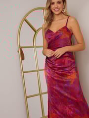 Chi Chi London Red & Purple Ruched Wrap Floral Maxi Dress - Image 4 of 4