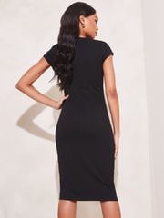 Lipsy Black Short Sleeve Wrap Gathered Waist Midi Dress - Image 2 of 4