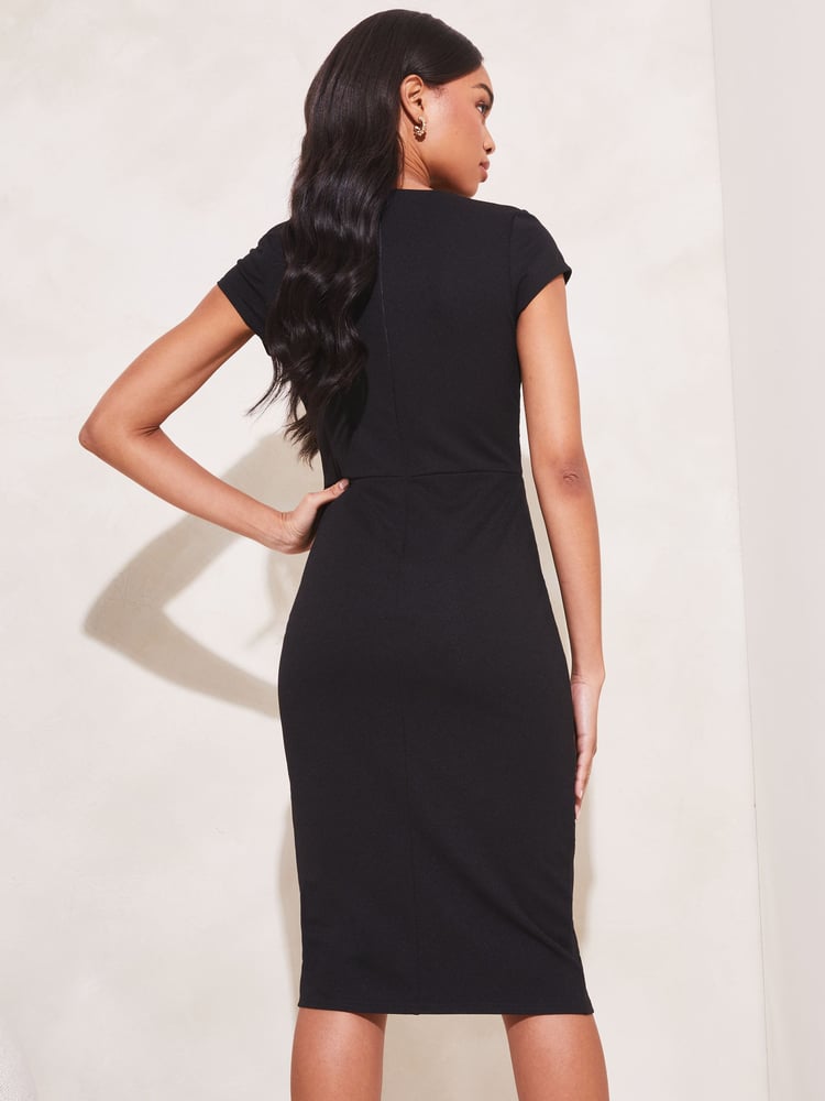 Lipsy Black Short Sleeve Wrap Gathered Waist Midi Dress - Image 2 of 4 Lipsy Black Short Sleeve Wrap Gathered Waist Midi Dress - Image 2 of 4