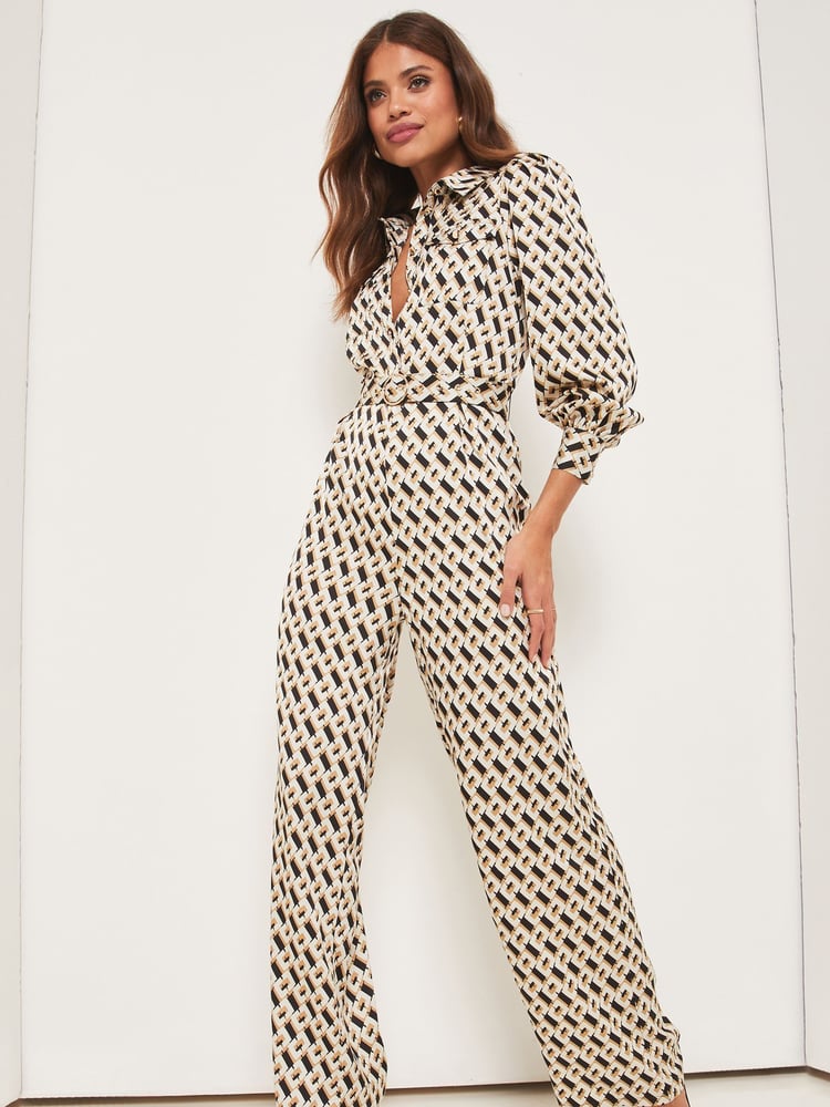 Lipsy Black Petite Belted Shirt Style Long Sleeve Summer Wide Leg Jumpsuit - Image 1 of 4 Lipsy Black Petite Belted Shirt Style Long Sleeve Summer Wide Leg Jumpsuit - Image 1 of 4