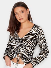 Long Tall Sally Black Ruched Long Sleeve Top - Image 2 of 5