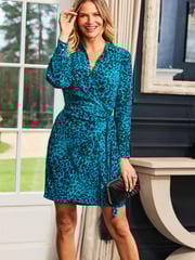 Sosandar Green Wrap Mini Shirt Dress - Image 1 of 6