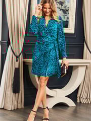 Sosandar Green Wrap Mini Shirt Dress - Image 3 of 6