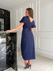 Girl In Mind Navy Blue Priscilla Wrap Over Ruched Detail Midi Dress - Image 4 of 4