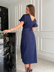 Girl In Mind Navy Blue Petite Priscilla Wrap Over Ruched Detail Midi Dress - Image 4 of 4