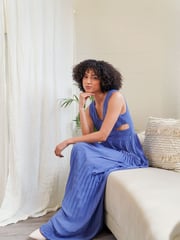 TFNC Blue Fully Pleated Dress With Cut Out Waist - Image 5 of 5