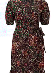 Pour Moi Black Ditsy Kelly Woven Viscose Short Sleeve Frill Wrap Dress - Image 4 of 5