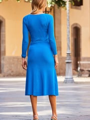 Sosandar Blue Square Neck Twist Waist Fit N Flare Dress - Image 4 of 5