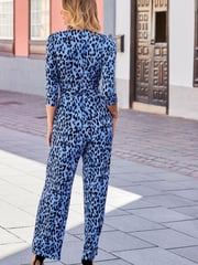 Sosandar Blue Ruffle Wide Leg Wrap Jumpsuit - Image 4 of 5