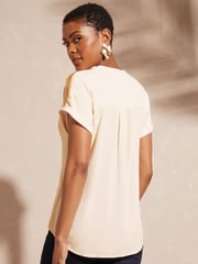 Love & Roses Ivory Sequin V Neck Roll Sleeve Blouse - Image 3 of 4