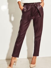 Lipsy Berry Red Faux Leather Military Button Paperbag Trousers - Image 1 of 4
