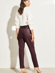 Lipsy Berry Red Faux Leather Military Button Paperbag Trousers - Image 2 of 4