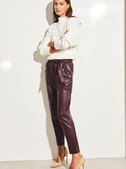 Lipsy Berry Red Faux Leather Military Button Paperbag Trousers - Image 3 of 4
